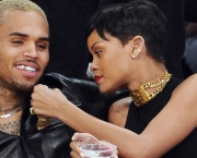 Rihanna and Chris Brown at Lakers v Knicks game at the Staples C