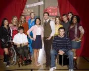 GLEE: An uplifting series with biting humor that follows an optimistic high school teacher as he tries to refuel his own passion while reinventing the high school’s glee club and challenging a group of outcasts to realize their star potential. A special preview following AMERICAN IDOL will air Tuesday, May 19 (9:00-10:00 PM ET/PT) on FOX. The show will then premiere in the fall (date to be announced.)  Pictured back row L-R: Jenna Ushkowitz, Dianna Agron,  Jessalyn Gilsig, Jane Lynch, Mark Salling, Chris Colfer and Amber Riley. Front row L-R: Kevin McHale, Lea Michele, Matthew Morrison, Jayma Mays and Cory Monteith. ©2008 Fox Broadcasting Co. CR: Joe Viles/FOX