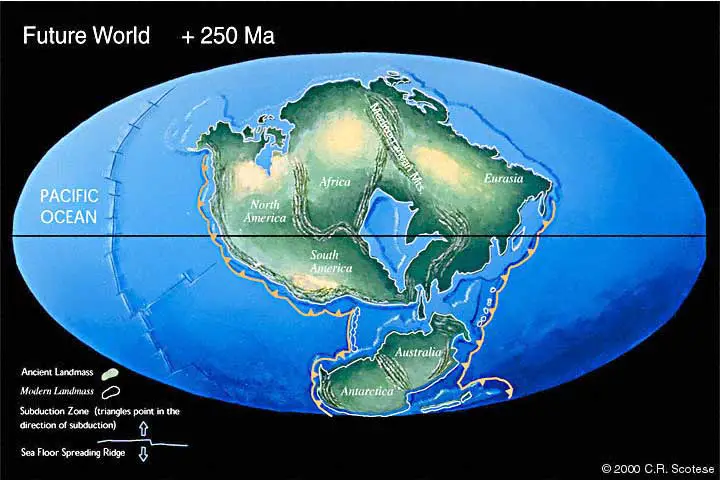 Mapa do Mundo daqui a 250 Milhões de Anos