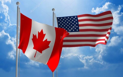 Bandeiras do Canadá e Estados Unidos 