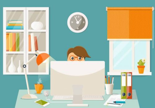 Ilustração de um Homem Focado Trabalhando Home Office